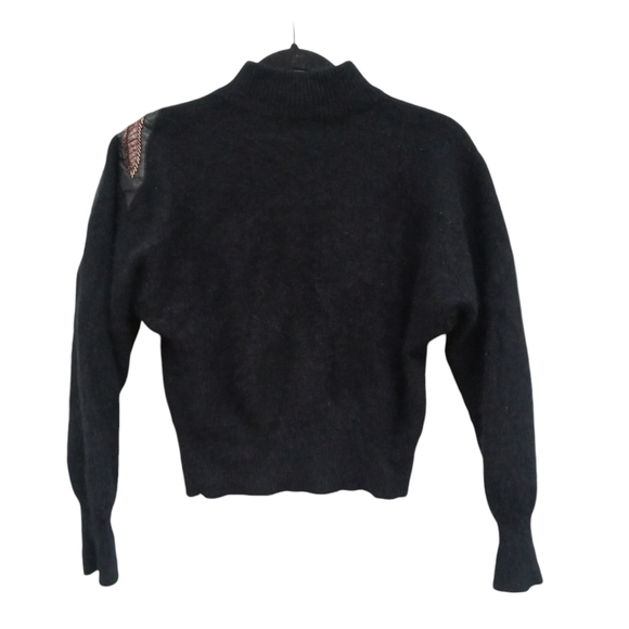 Vintage Erez Sweater Mock Neck Cropped Lambswool Angora Leather Snake Skin Med. - Picture 5 of 12